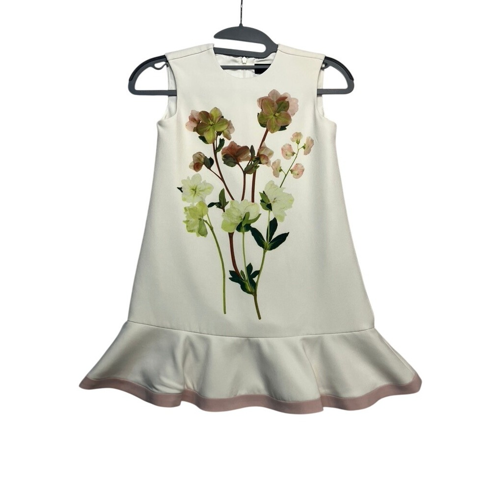 Victoria Beckham for Target Dress Girsl S White Floral Ruffle Hem Sleeveless